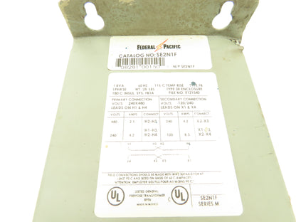 Federal Pacific Transformer 1KVA PRI 240/480V SEC 120/240V 1PH w/Receptacle
