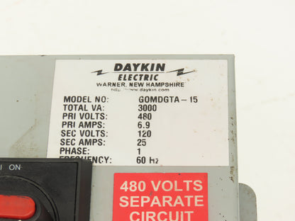 Daykin Stepdown Power Transformer 3kVA 1Ph HV 480V LV 120V with Receptacle