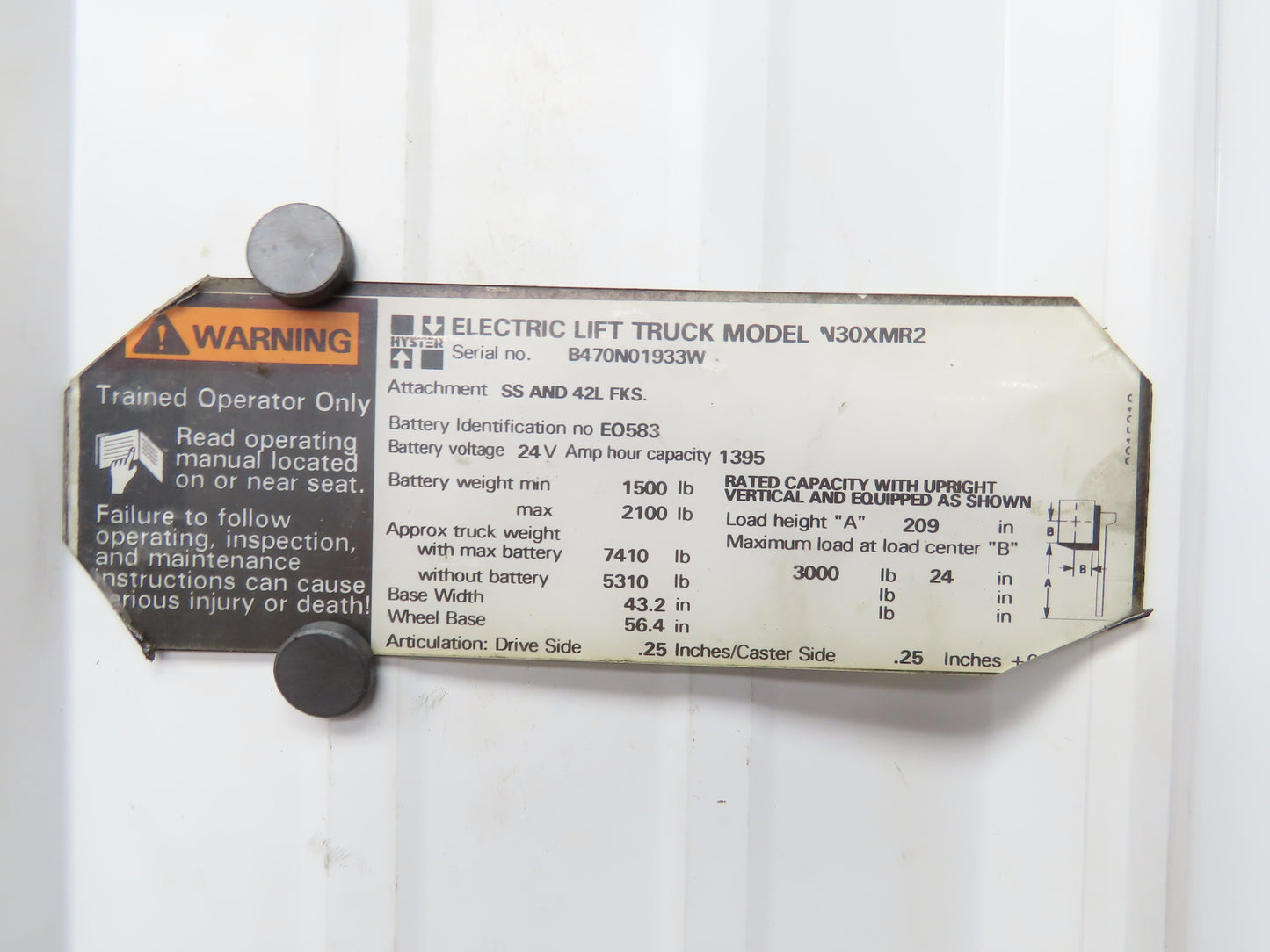Hyster Mast & Fork Assembly 3 Stage 209" Lift 3000lb Off N30XMR2 Reach Truck
