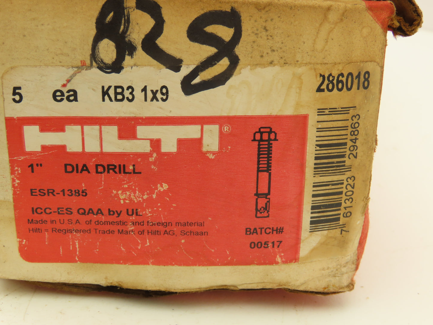 Hilti KB3 1x9 Concrete Expansion Anchor Bolt 1"Dia x 9"Length  Box of 5