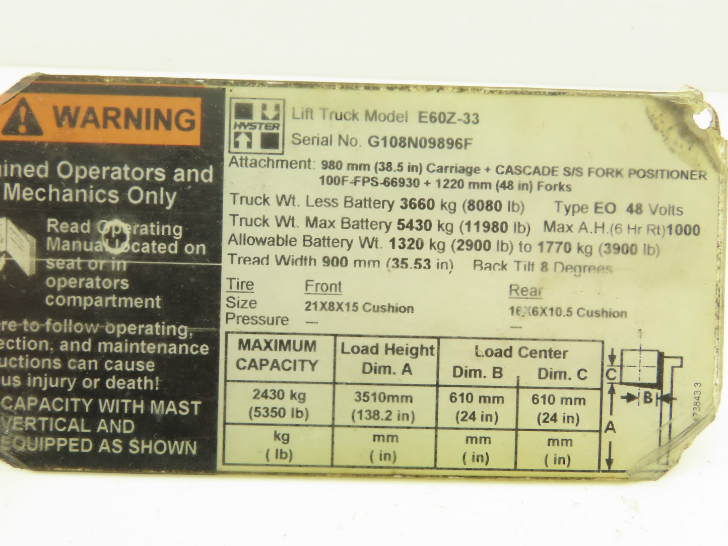Danaher 83U03570A VMC 20 Vehicle Master Controller Rev 0002 Off E60Z-33 Forklift