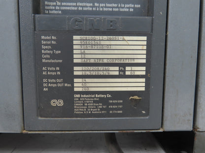 GNB SCR100-12-260S1-L Forklift Battery Charger 24V 40A 260Ah 120/208/240V 1Ph