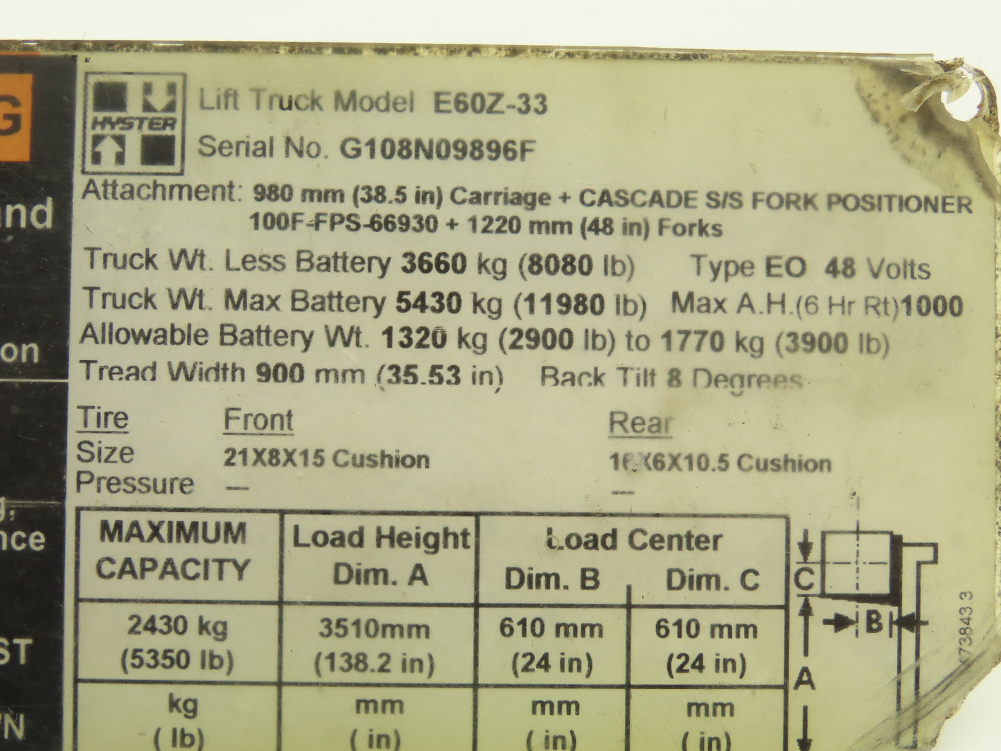 Hyster Electric Forklift Three Lever Control Unit Lift Tilt Shift Off E60Z-33