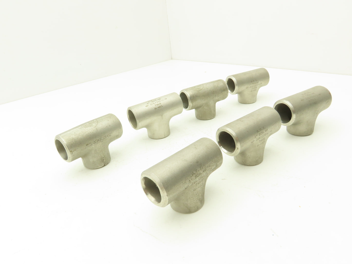 AFI Flowline 1" Butt Weld Tee SCH 40 316L Stainless Steel  Lot of 7