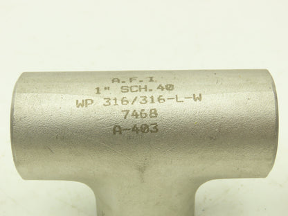 AFI Flowline 1" Butt Weld Tee SCH 40 316L Stainless Steel  Lot of 7