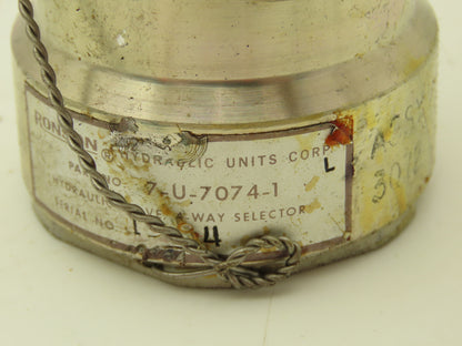 Ronson Boeing 7-U-7074-1 Hydraulic Valve 4-Way Selector SAE Military Surplus