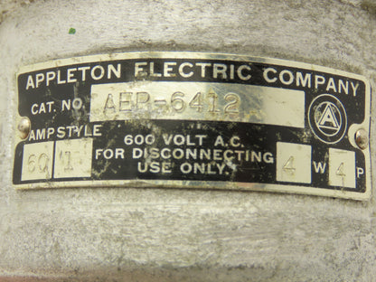 Appleton AEP-6412 Pin & Sleeve Male Plug 60A 600VAC 4-Wire 4-Pole Style 1
