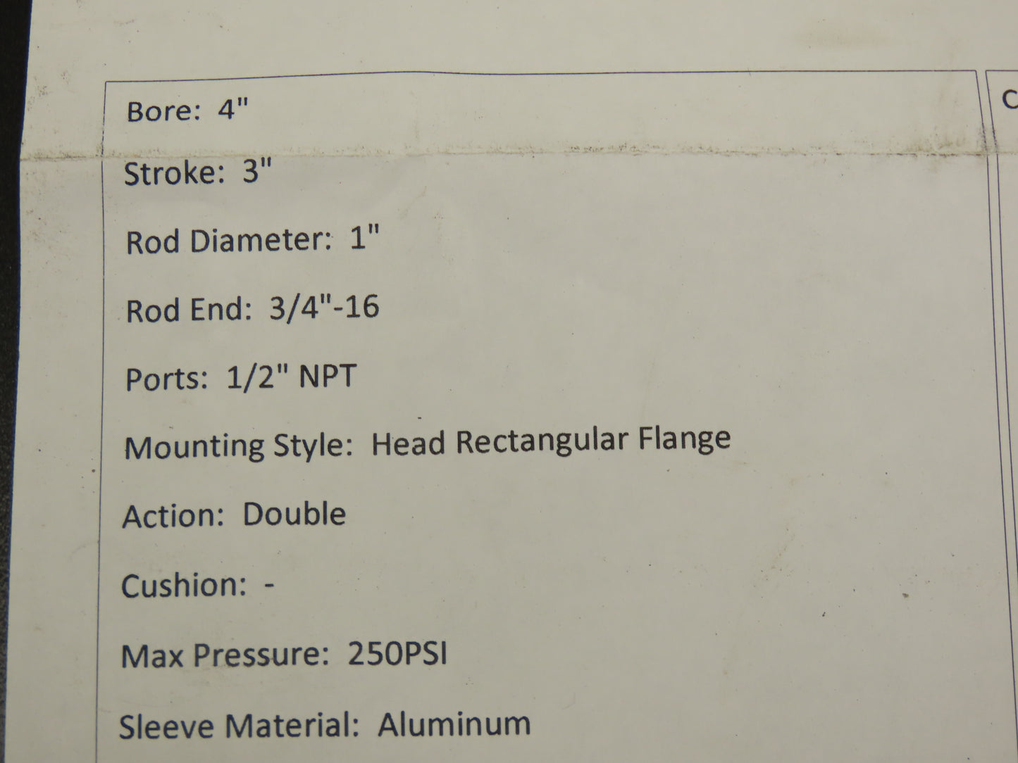 Miller Fluid Power AL61B2N Pneumatic Air Cylinder 4" Bore 3" Stroke 250 PSI