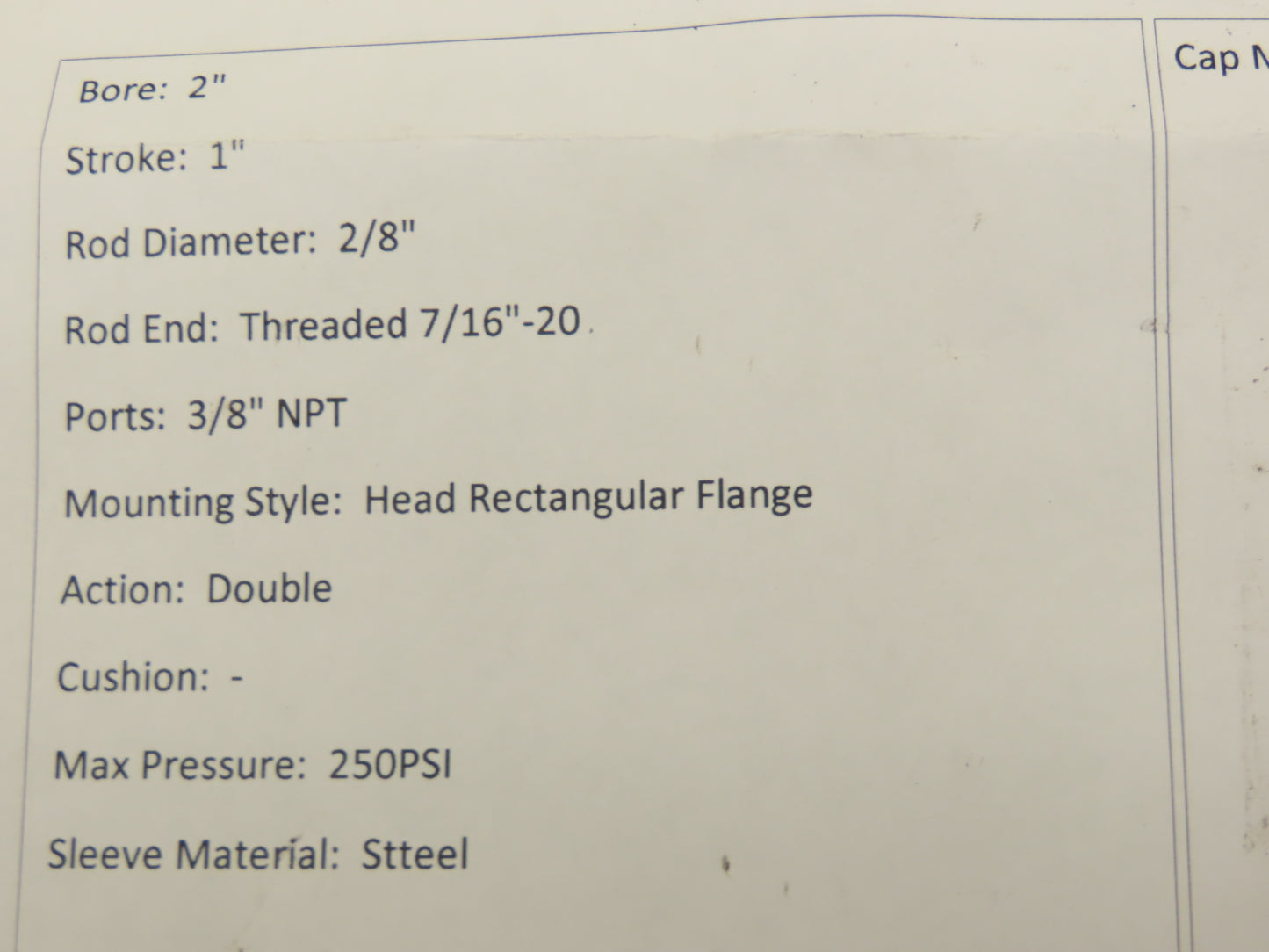 Schrader 30041-0010 Pneumatic Air Cylinder 2" Bore 1" Stroke 250 PSI Lot of 2