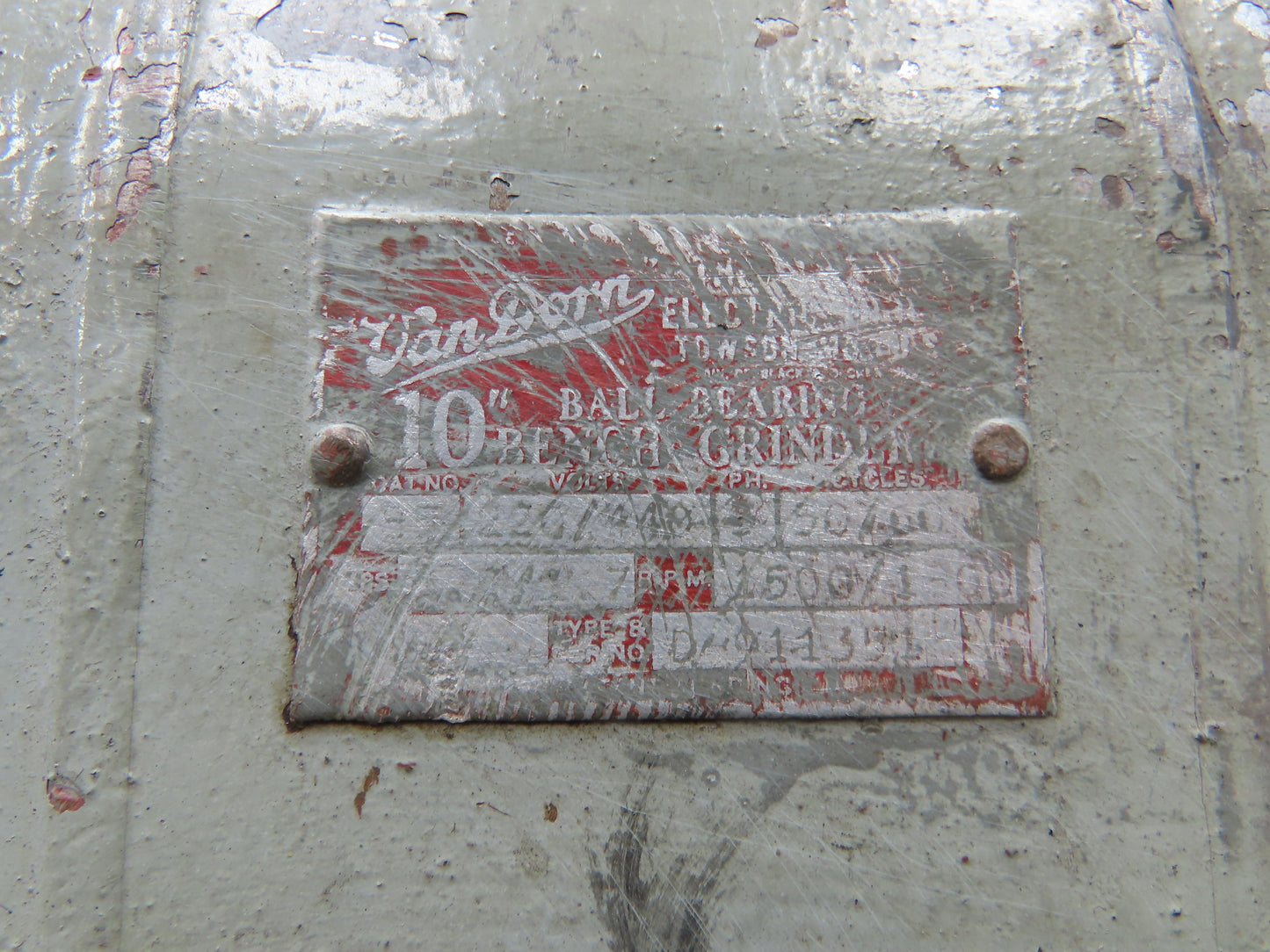 Van Dorn 85 Bench Grinder Pedestal  10" 1500 RPM 226/440V 3Ph