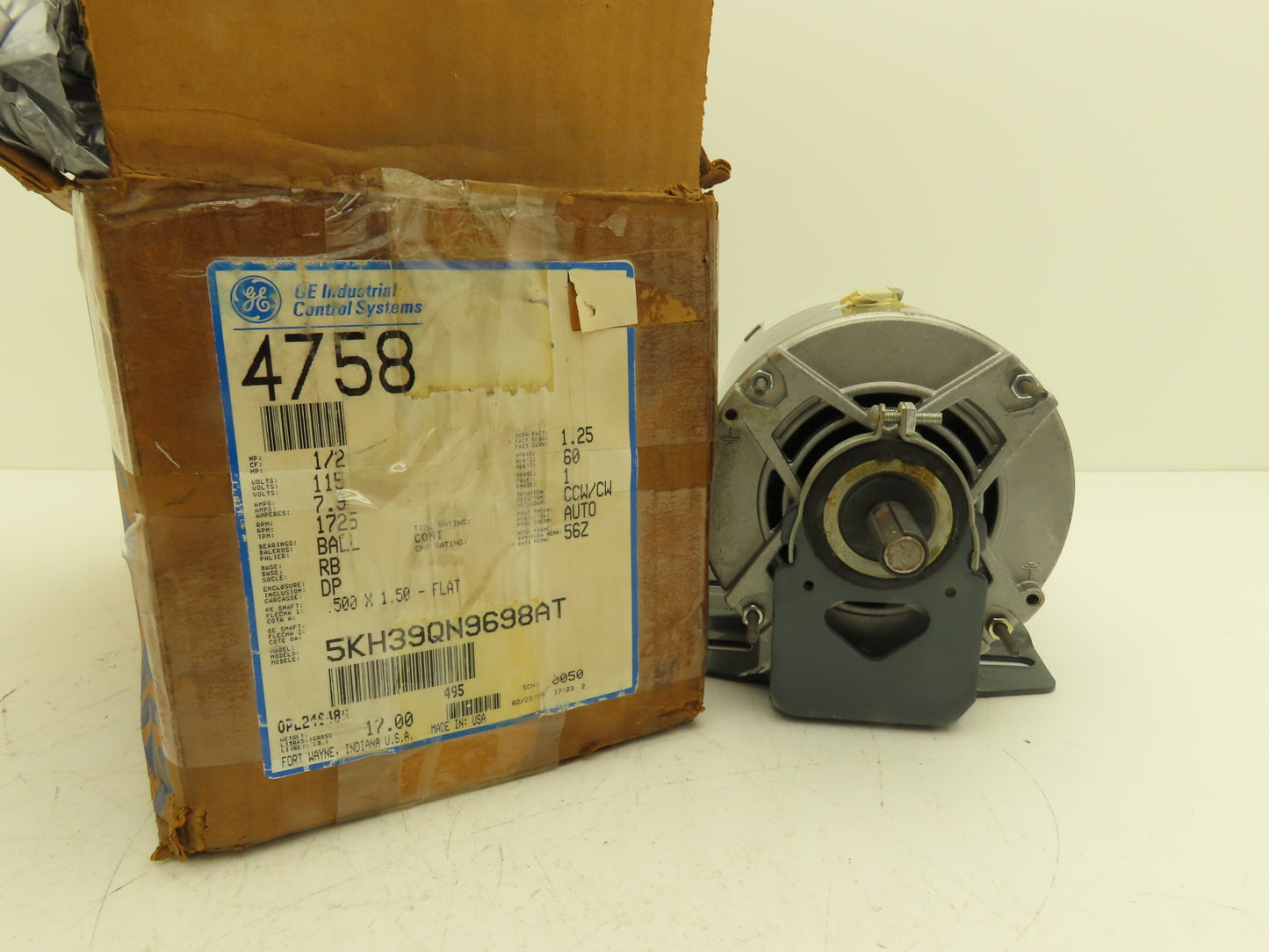 General Electric 5KH39QN9698AT  AC Motor 1/2 Hp 1725 RPM 115V 1Ph Shaft 1/2"