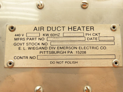 Wiegand Emerson Air Duct Heater Finned Tubes 2.28kw 460V 3PH Stainless 7.6"x15"L