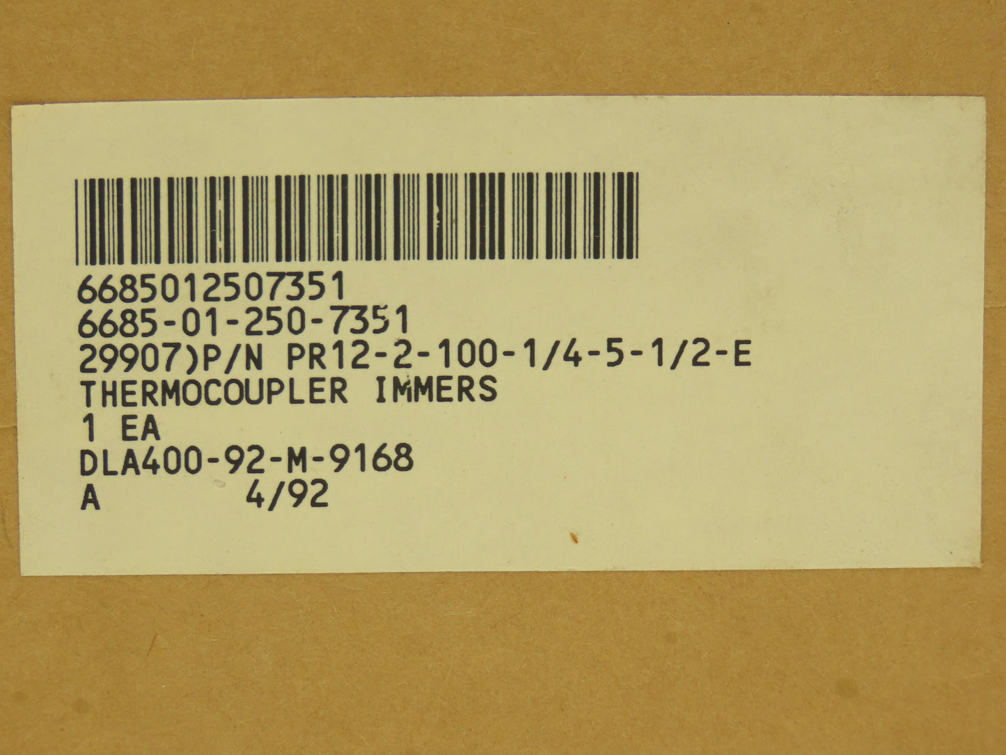 Omega Engineering PR12-2-100-1/4-5-1/2-E Thermocouple Probe 5" Length Lot of 2