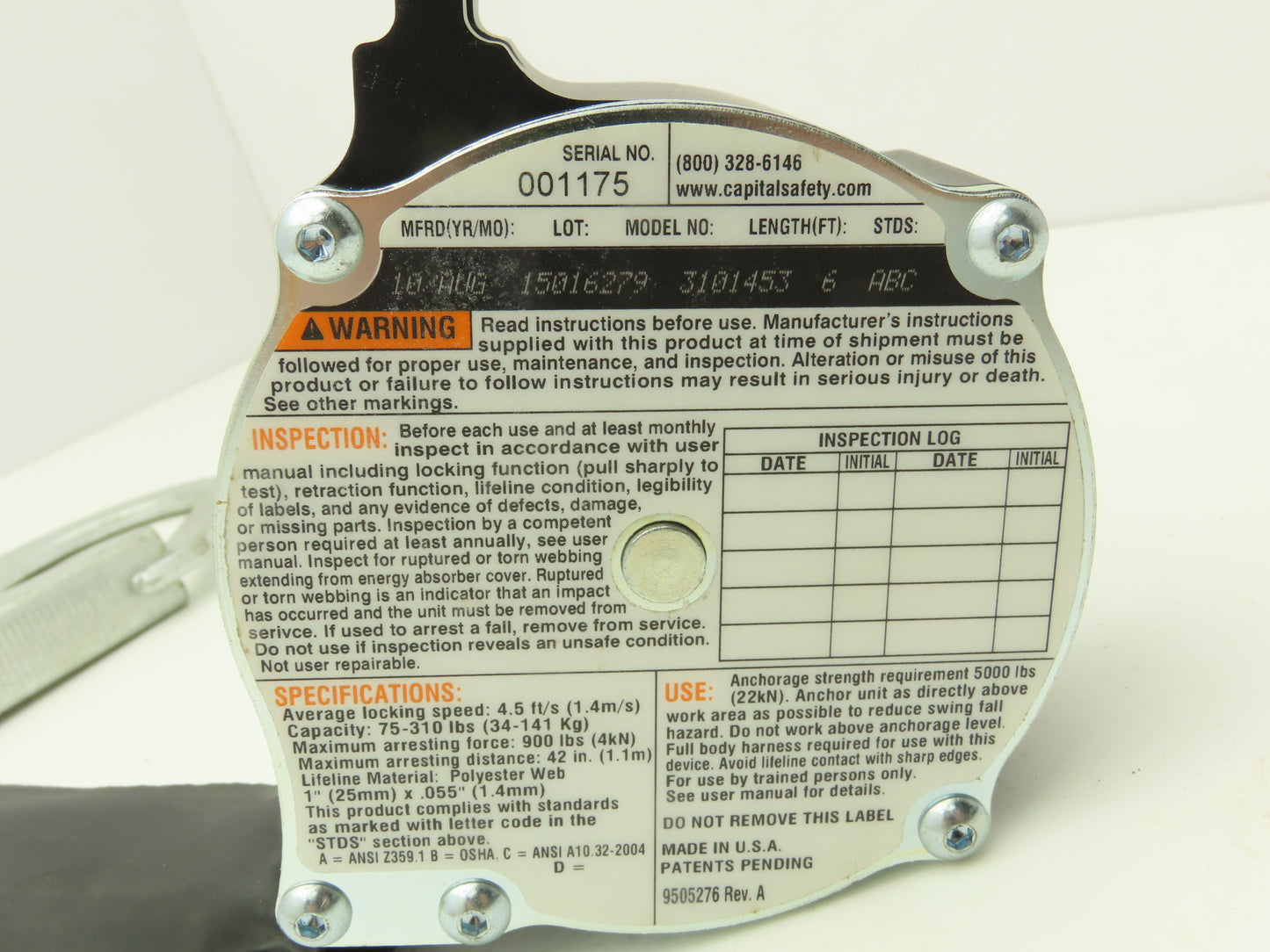 DBI-Sala 3101453 Rebel 6 Protecta Self Retracting Fall Safety Lifeline 6'