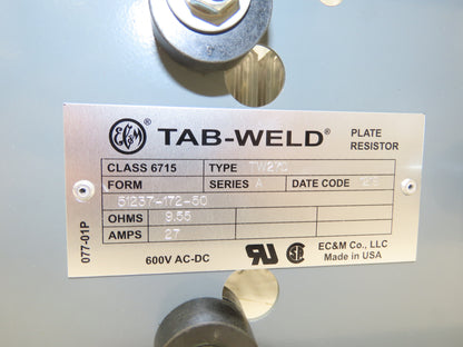 Tab Weld 6715 TW27D Tab Weld Crane Brake Plate Resistor 9.55 Ohms 27 Amp