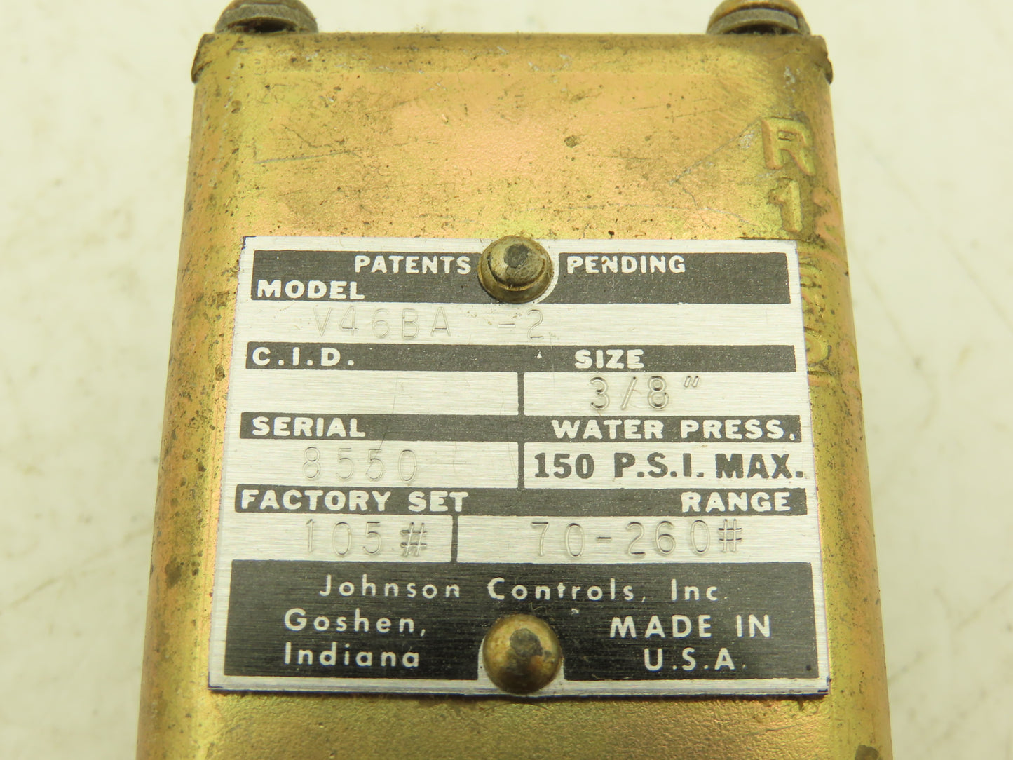 Johnson Controls V46BA-2 Water Valve 3/8" NPT 150 PSI Max Set 105# Range 70-260#