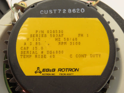 EG&G Rotron 020530 Blower Motor Fan 3100 RPM 115V 1PH Ventilation