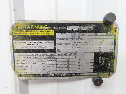 Caterpillar EP18KT Forklift Mast 3 Stage 3 Lever 217" Lift 3250lb Class 2