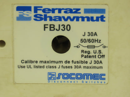 Ferraz Shawmut FBJ30 Socomec Fuserbloc Fusible Disconnect Switch 30A 600VAC