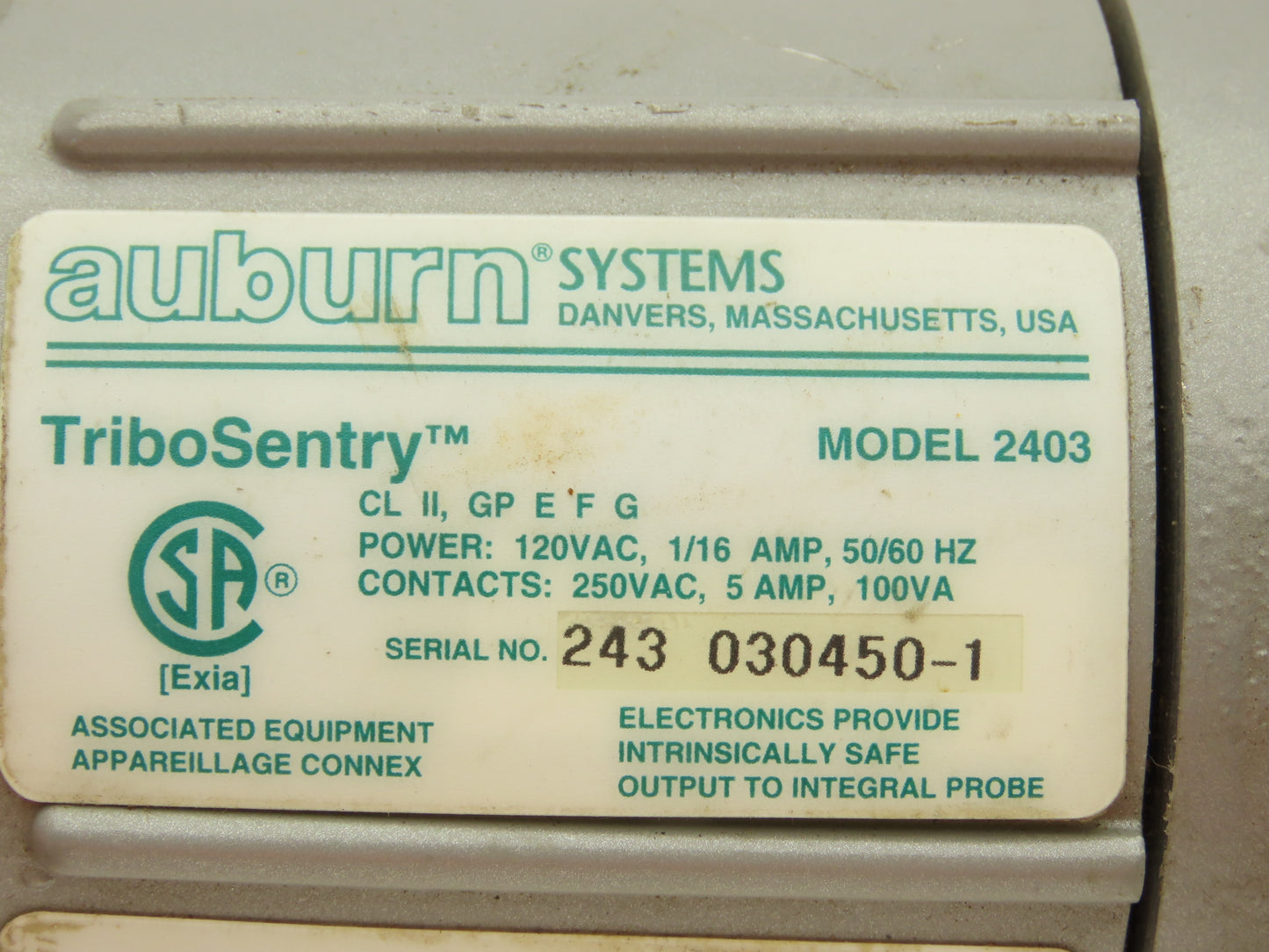 Auburn Tribosentry 2403 Flow Sensor Switch 12" Probe 1/2"NPT 120V