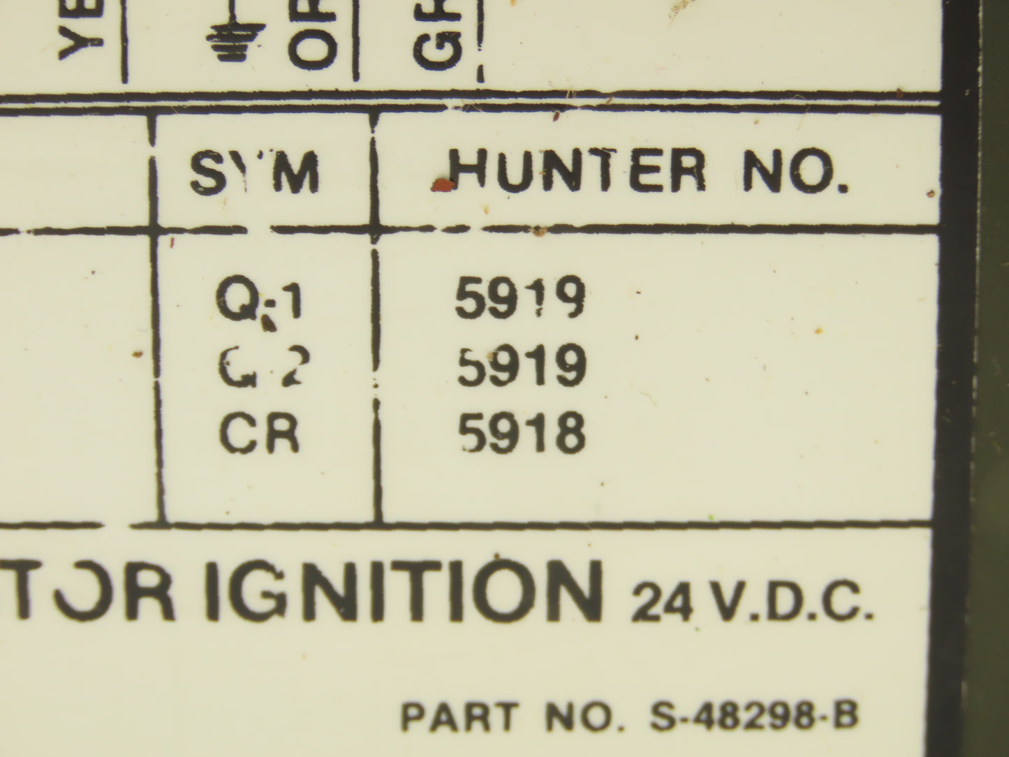 Hunter Mfg 5919 Transistor Ignition Switch 24VDC Military Surplus