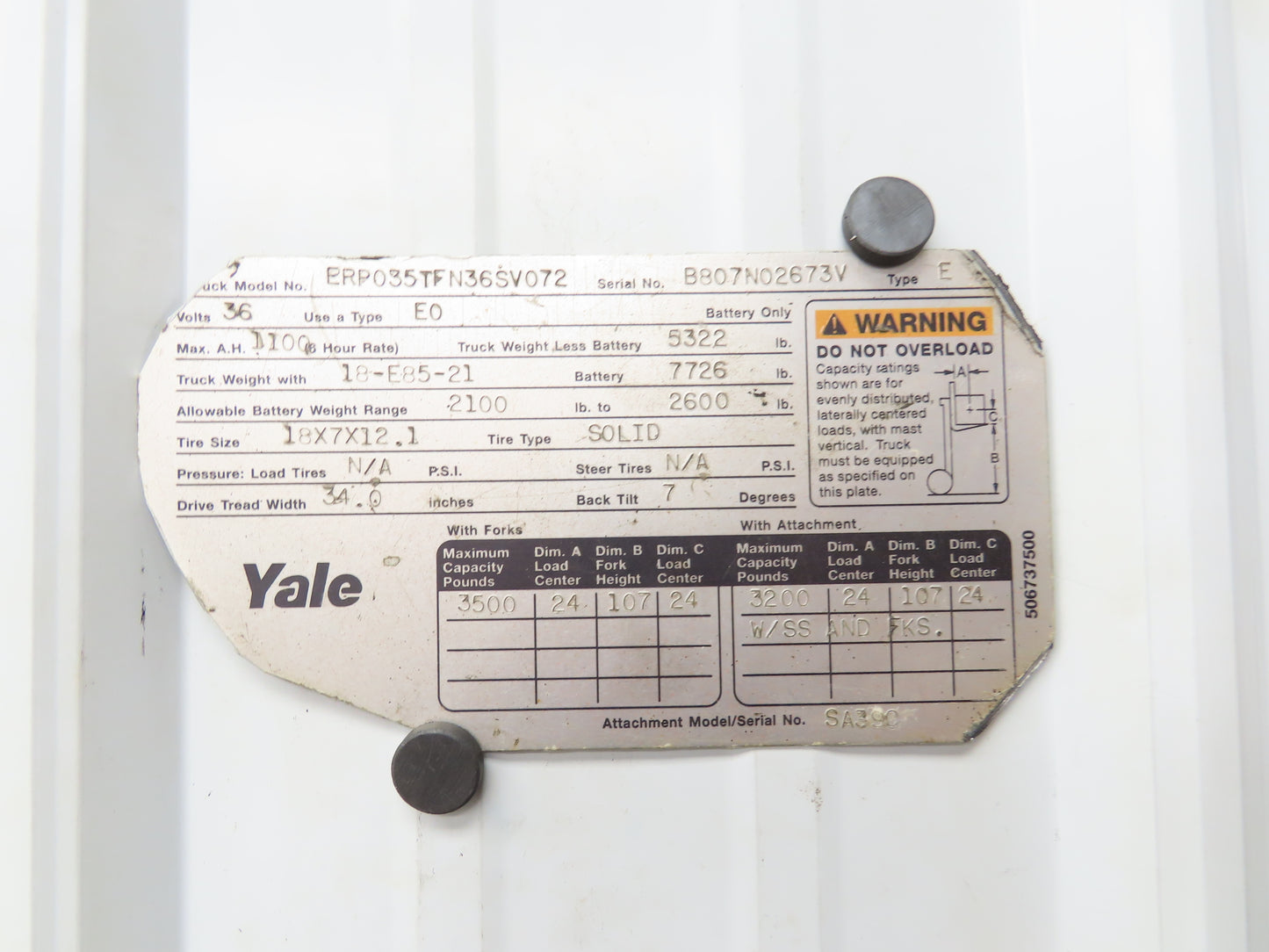 Yale 8603358 Forklift Mast Hydraulic Tilt Cylinder Removed From ERP035TF