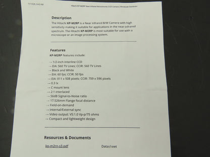 Hitachi KP-M2RP Camera Near-Infrared Monochrome CCD Industrial Lens HF16A-2M1