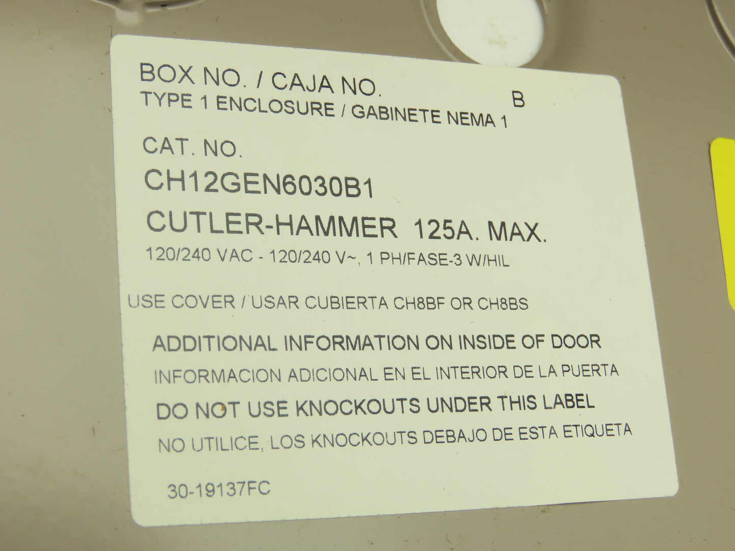 Cutler Hammer CH12GEN6030B1 Breaker Panel Generator Transfer 60/30A 120/240V