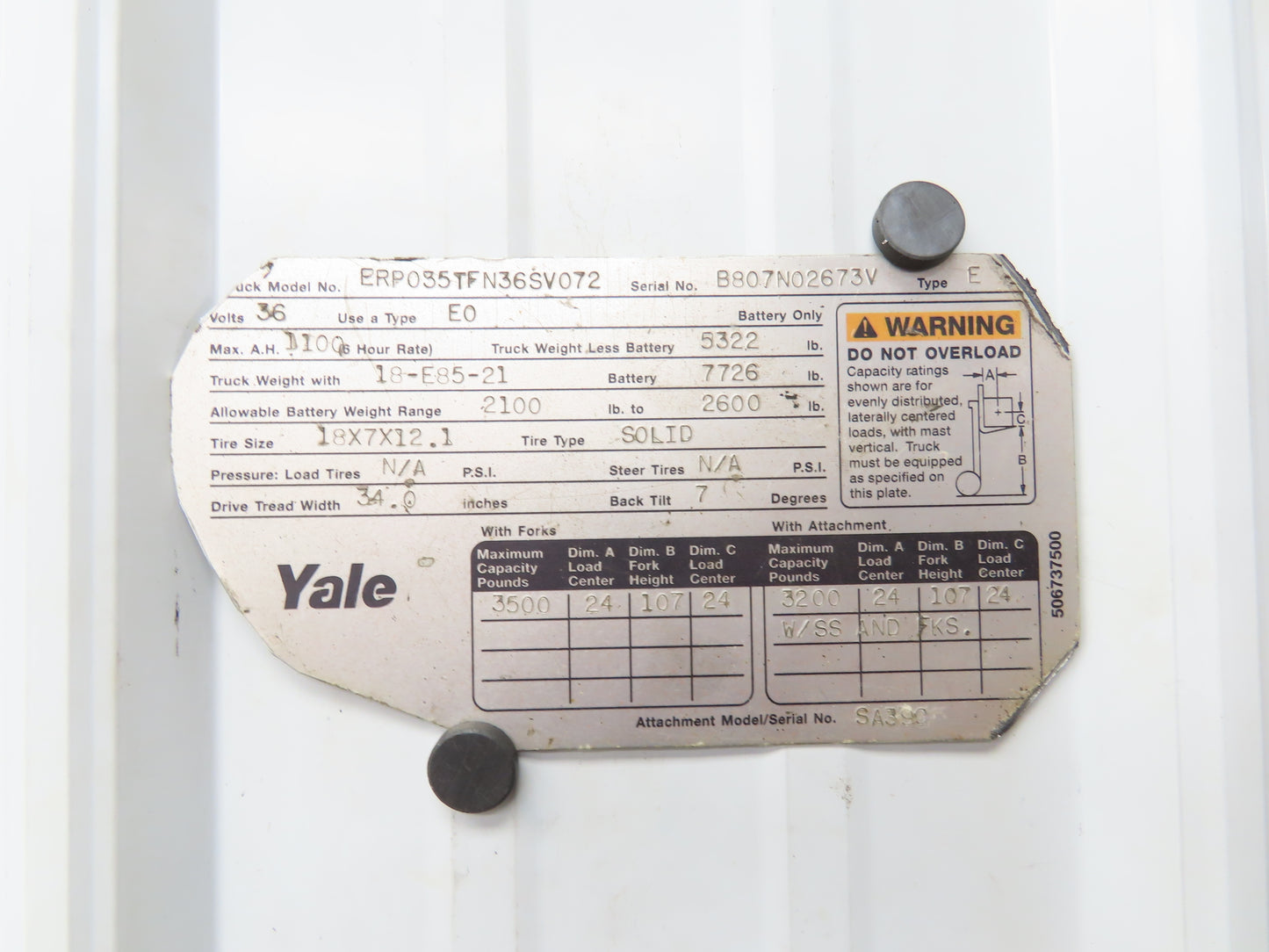 Yale ERP035TF Forklift Three Lever Hydraulic Control Lift Tilt & Shift W/Cover