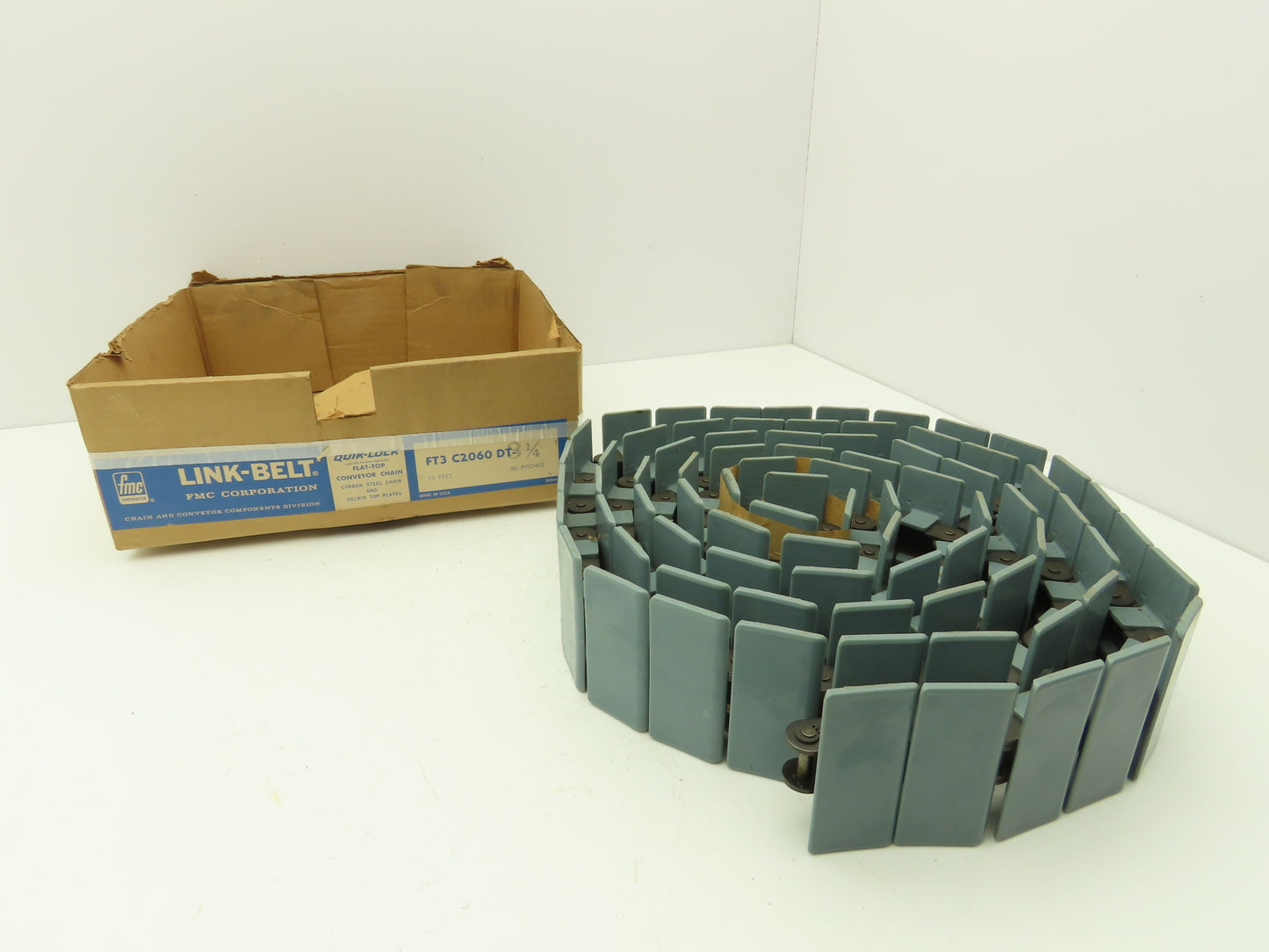 Link Belt FT3 C2060 DT TableTop Conveyor Chain 3-1/4"x 10' Roller Chain Guide