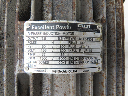 Fuji Electric MPF5133G Spindle Motor 7.5kw 1500/6000rpm 200V 3PH Kia Turn 15