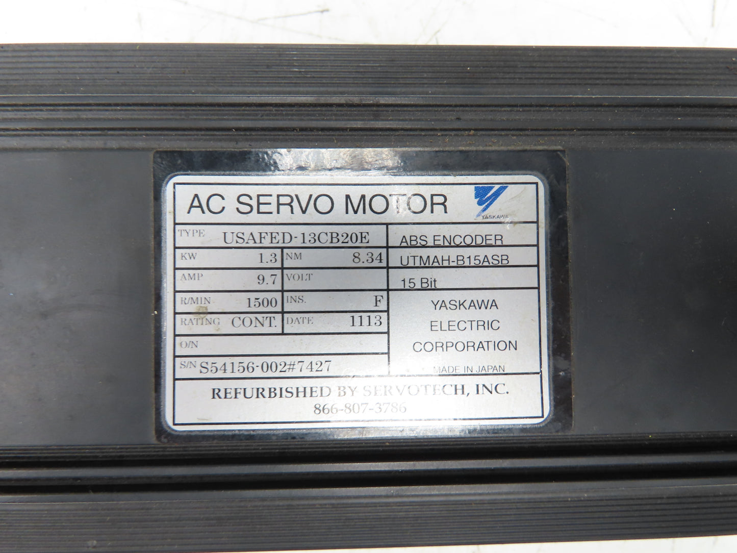 Yaskawa Electric USAFED-13CB20E Servo Motor 1.3kW 1500RPM Encoder UTMAH