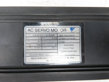 Yaskawa Electric USAFED-13CB20E Servo Motor 1.3kW 1500RPM Encoder UTMAH