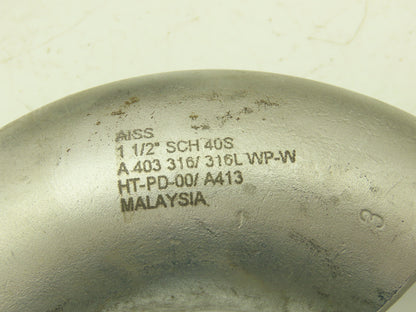 316L SCH 40S Stainless Steel 90° Elbow 1-1/2" Butt Weld A-403  Lot of 10