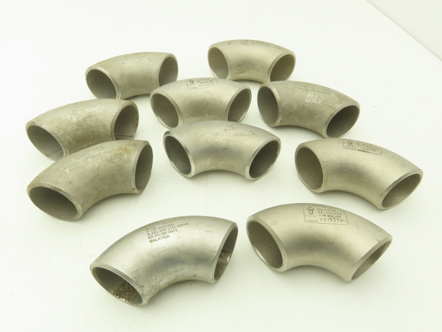 316L SCH 40S Stainless Steel 90° Elbow 1-1/2" Butt Weld A-403  Lot of 10