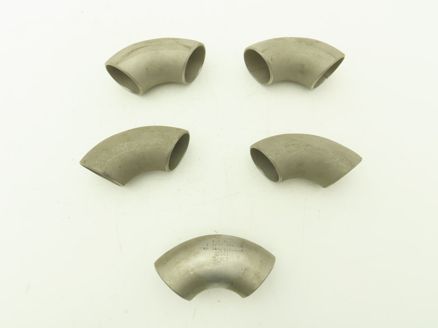 AFI 316L SCH 10 Stainless Steel 90° Elbow 1-1/2" Butt Weld  Lot of 5