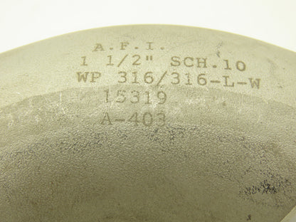 AFI 316L SCH 10 Stainless Steel 90° Elbow 1-1/2" Butt Weld  Lot of 5