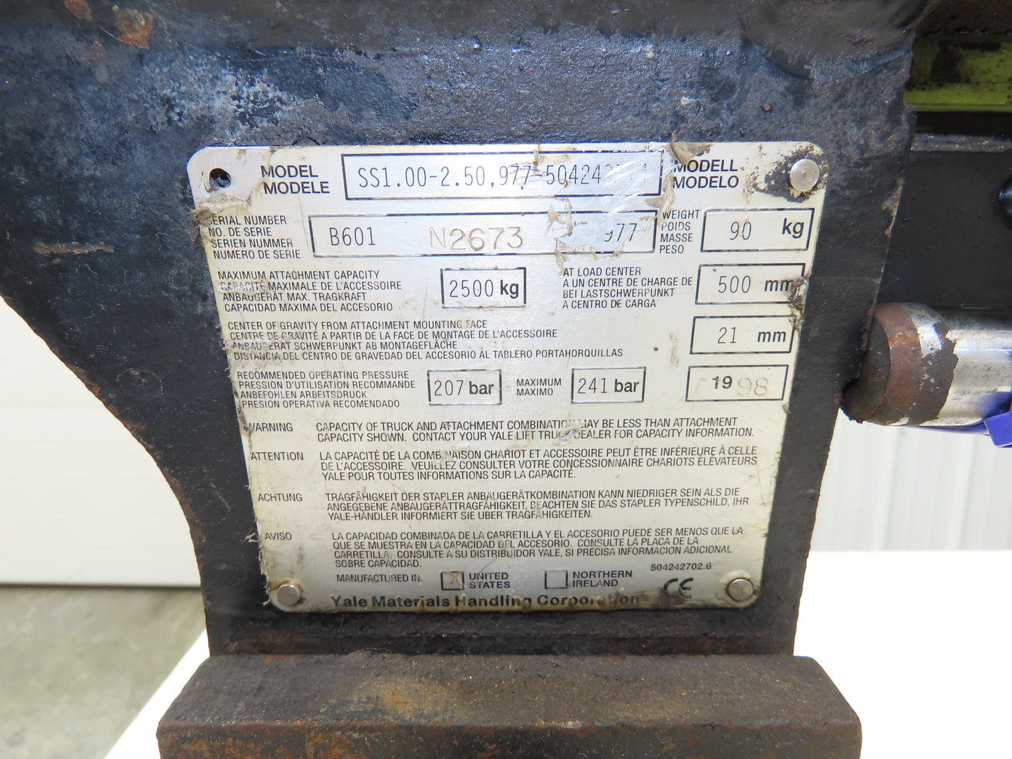 Yale SS1.00-2.50.977-50424 Forklift Side Shift 16" Class 2 Fork 38.5" Chassis