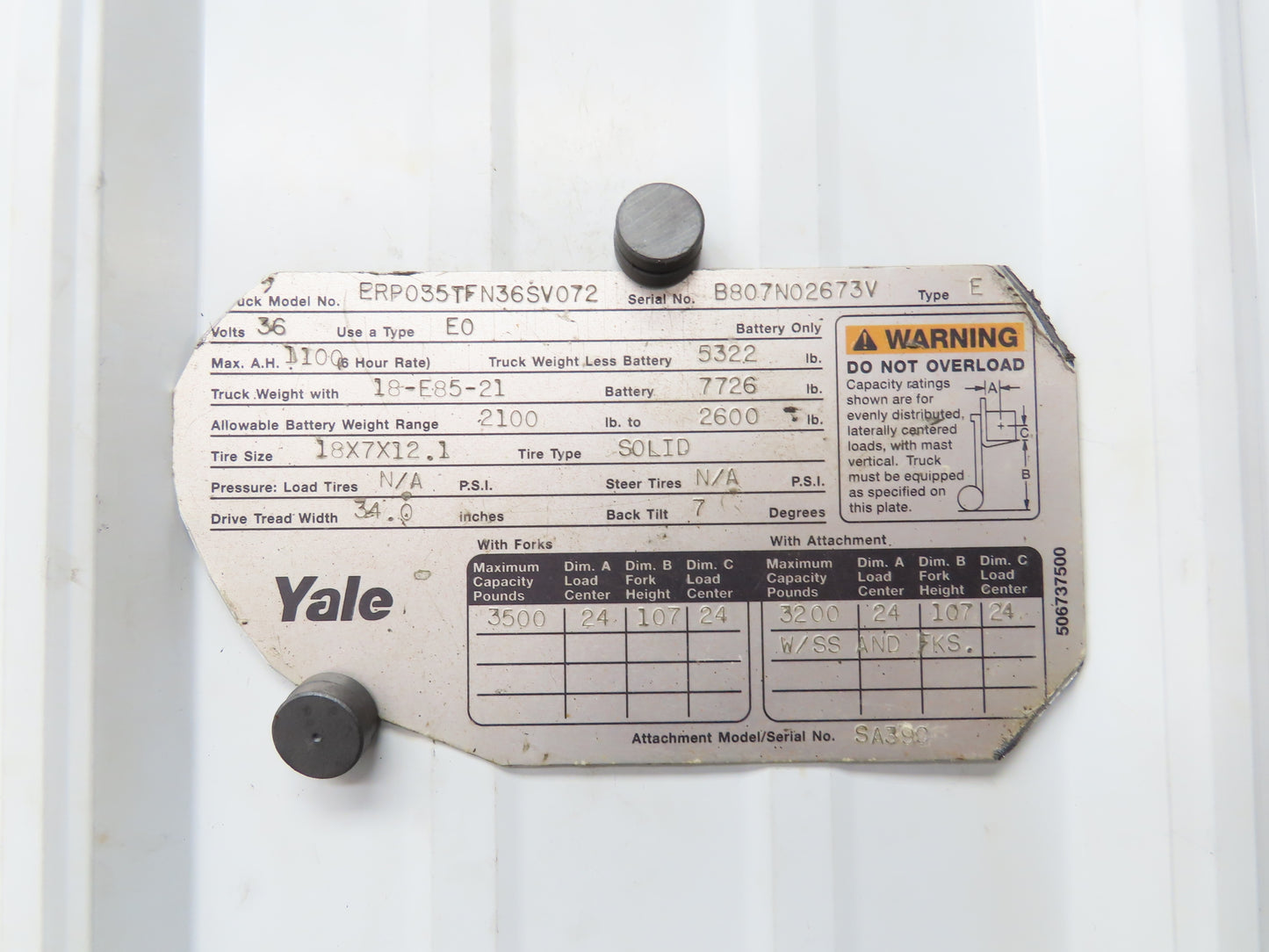 Yale SS1.00-2.50.977-50424 Forklift Side Shift 16" Class 2 Fork 38.5" Chassis