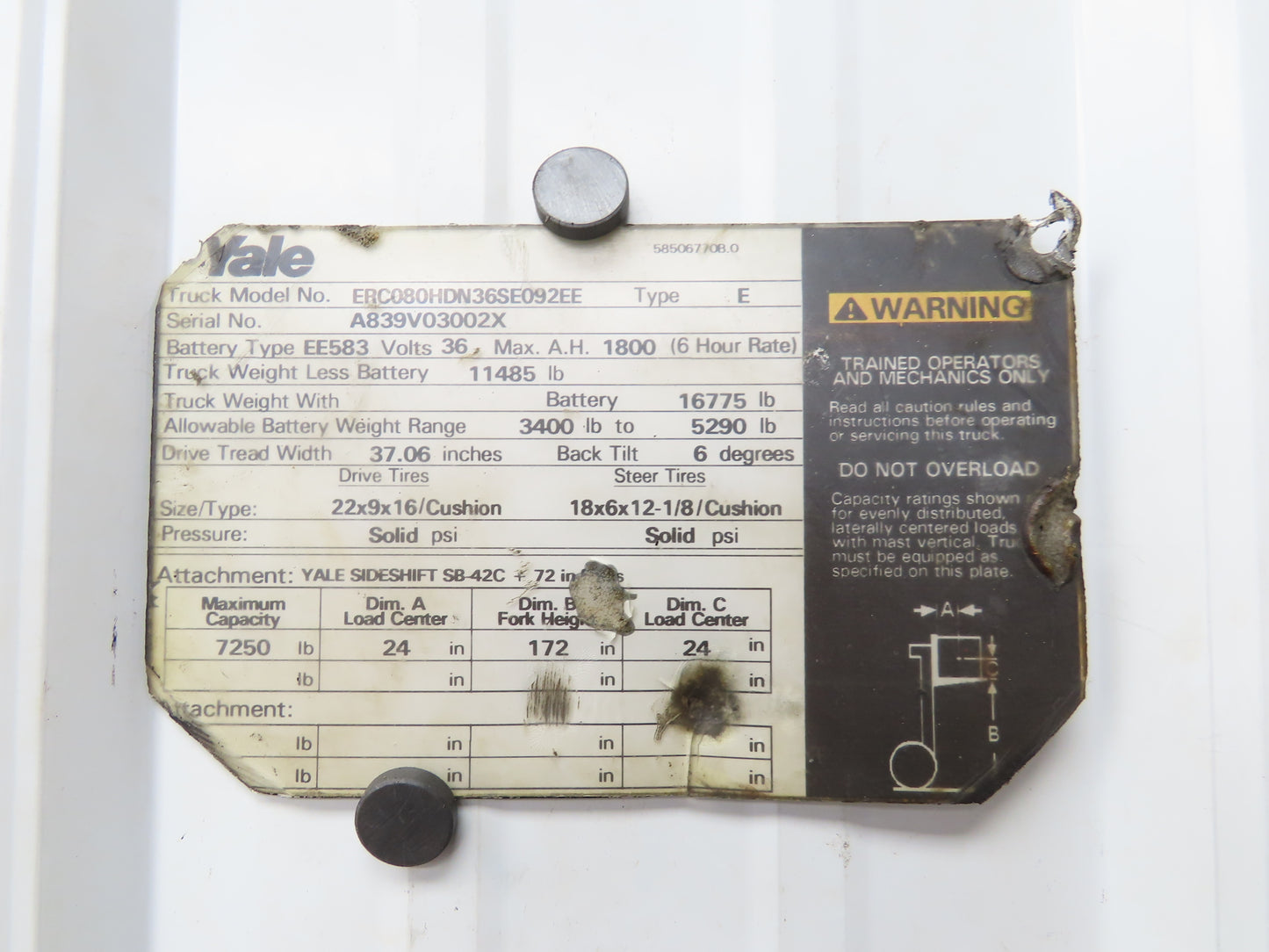 Yale Forklift Display Battery Level Hour Meter & Light Indicator Off ERC080