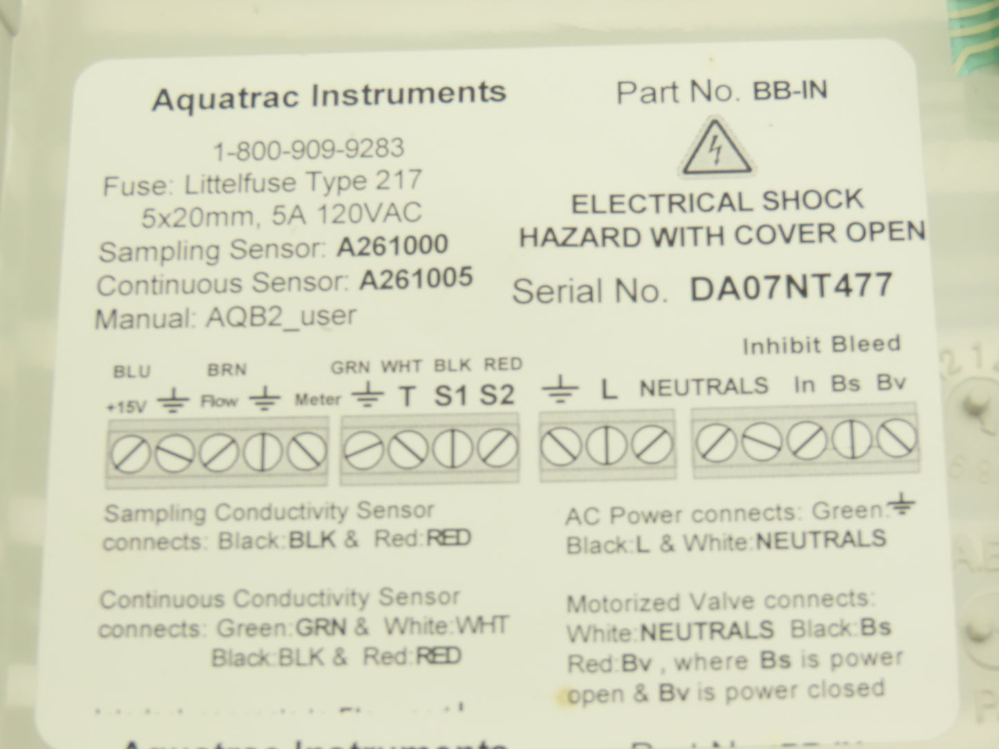 Aquatrac Instruments BB-IN Boiler Blowdown Water Treatment Controller 115VAC 5A