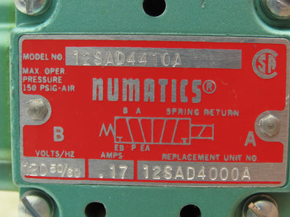 Numatics 12SAD4410A Pneumatic Air Solenoid Valve 120V 5 Way 2 Position