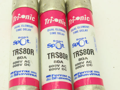 Ferraz Shawmut TRS80R Trionic Fuse 80 AMP 600V Time Delay Dual Element Lot of 3