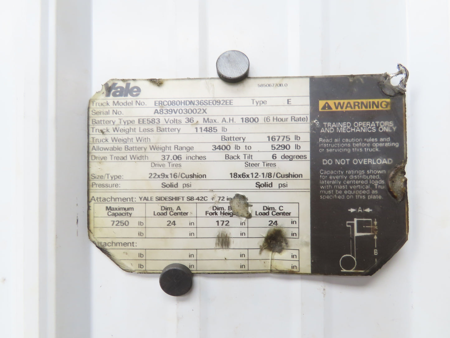 Yale 1350350 Forklift Hydraulic Tilt Cylinder Removed From ERC080