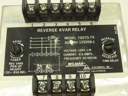 Wilmar 700TD-7X Reverse Kvar Relay 120V 50-400Hz Adjustable Time Delay