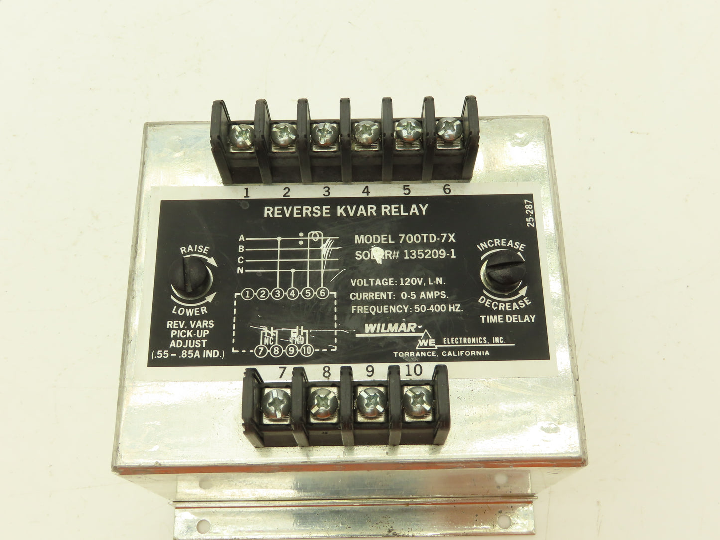 Wilmar 700TD-7X Reverse Kvar Relay 120V 50-400Hz Adjustable Time Delay
