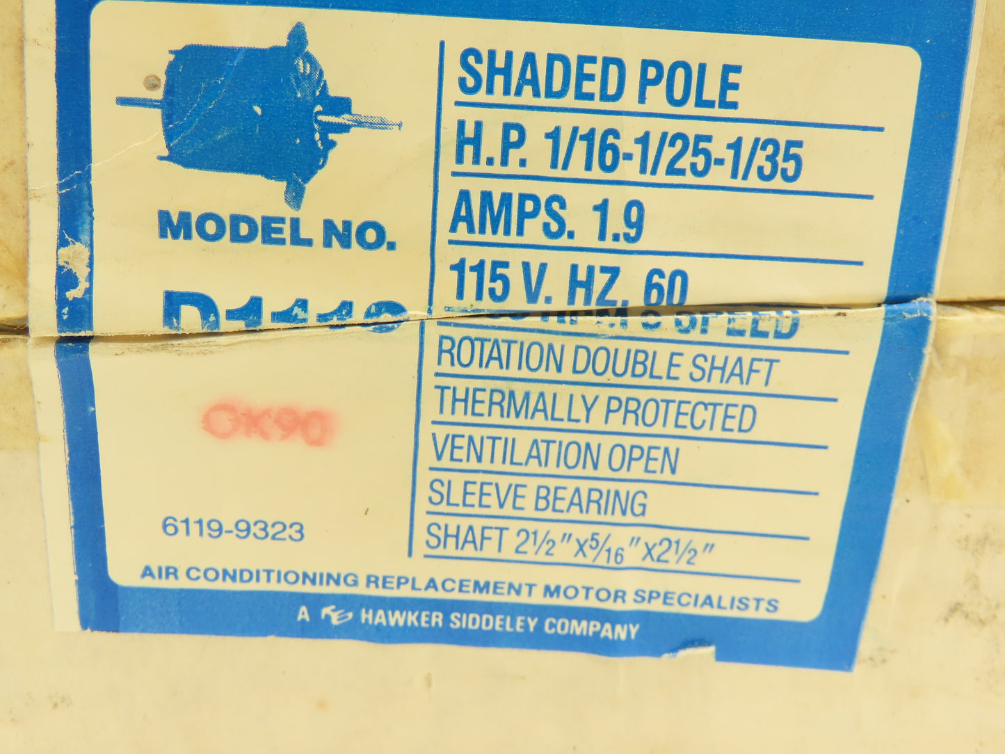 Fasco 7163-5244 3 Speed AC Blower Motor 1/16Hp 1500RPM Model D1113 115V 60Hz