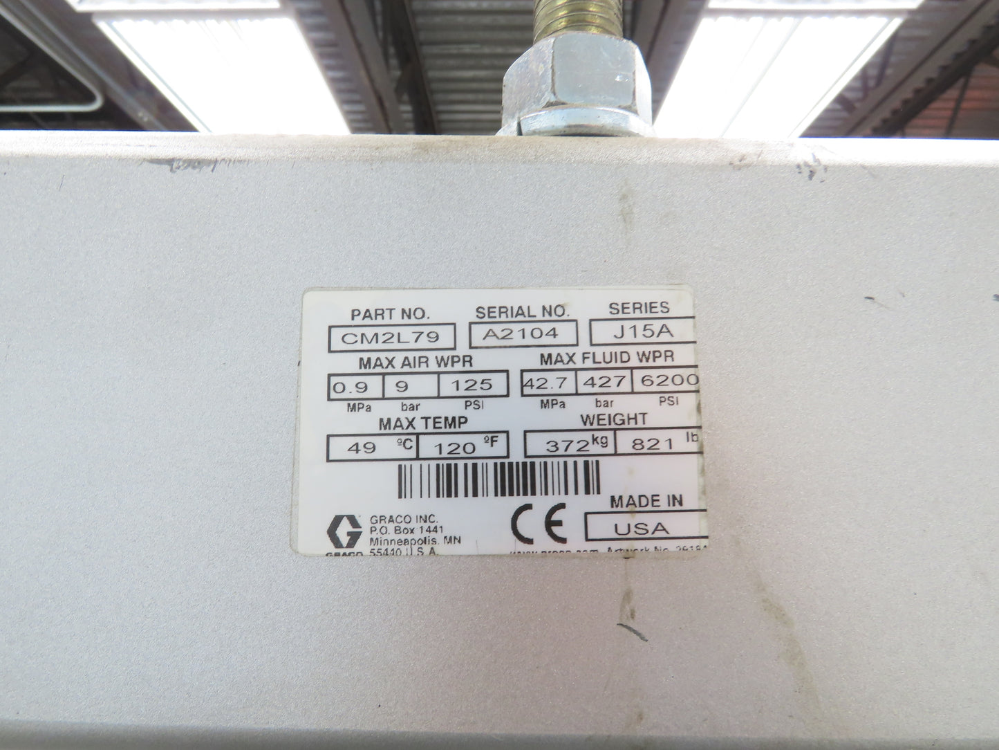 Graco CM2L79 Check Mate NXT C68 200cc Air Motor 68:1 Ratio Drum Unloader No Pump