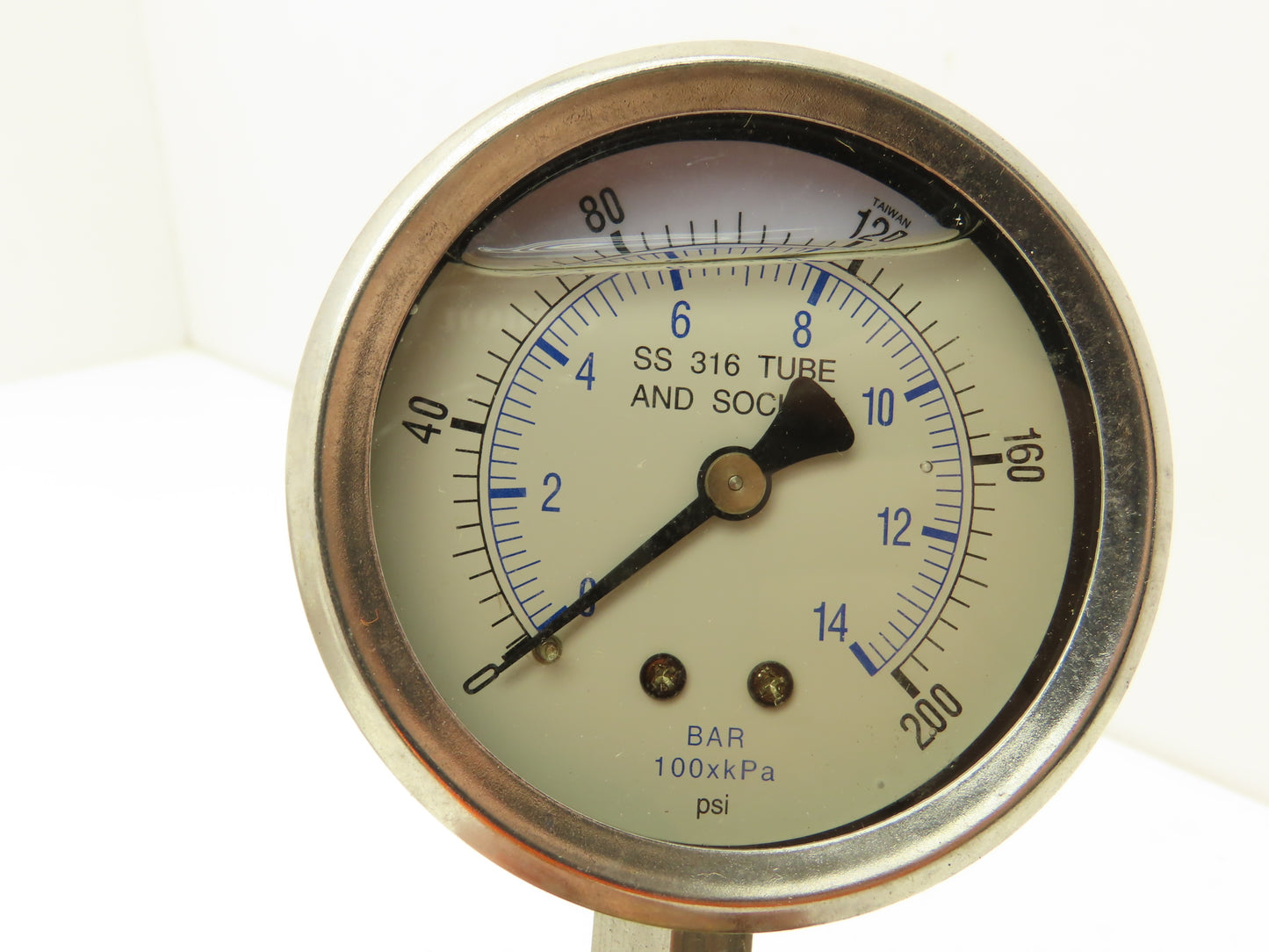 NA Pressure Guage 0-200 PSI 316SS Glycerin Filled ASME B40.1 Lot of 9 1/4" NPT