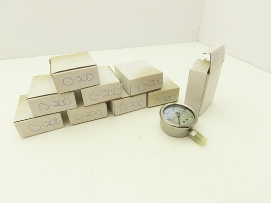 NA Pressure Guage 0-200 PSI 316SS Glycerin Filled ASME B40.1 Lot of 9 1/4" NPT